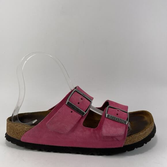 Birkenstock Arizona Sandals Womens Size 38 US 7-7.5 Pink Oiled Leather Soft FB - Picture 1 of 9